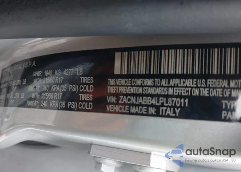 2020 Jeep Renegade Altitude Fwd z USA, uszkodzony, nr VIN ZACNJABB4LPL87011